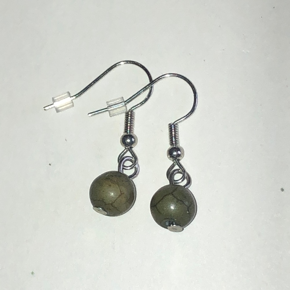 Green Stone Bead Dainty Drop Earrings
